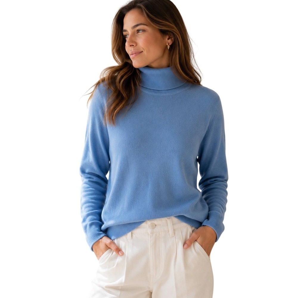 Lord & Taylor Womens Cashmere  Blue Turtleneck Sweater Small